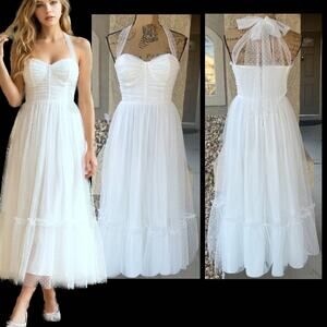 Petal and Pup Padded Cups Floret Dots Midi Dress White Size S